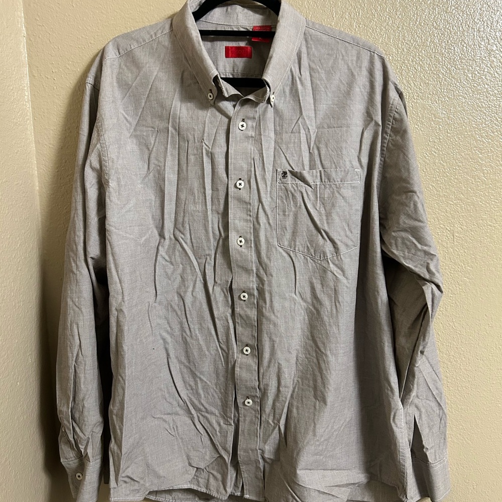Izod Men's Gray long sleeve Button-Up Shirt size XL
